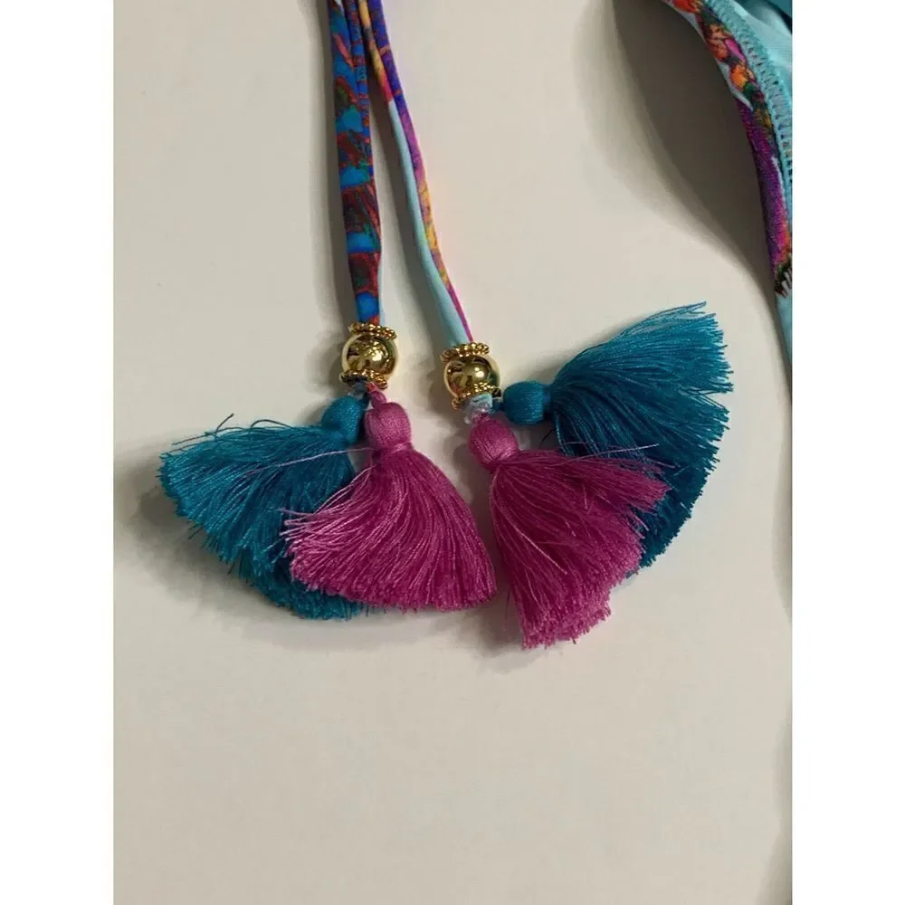 New. Pilyq feather teeny halter bikini.